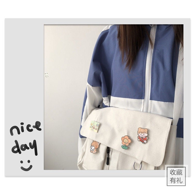 Women Simple Messenger Bag Casual Satchel Ladies Handbags Shoulder Bag Pouch Girls Sweet Printed Canvas Cross School Bags Purses