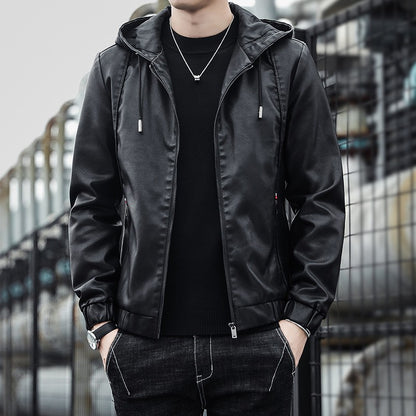 2025 Trending Men's Leather Jacket, Hooded Slim Fit Korean Style Biker Casual Coat