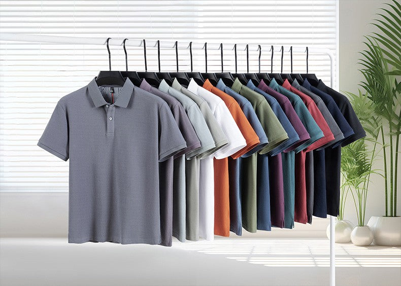 100% pure cotton short sleeved men's polo shirt summer boutique fashion high-quality top solid color collar back striped T-shirt