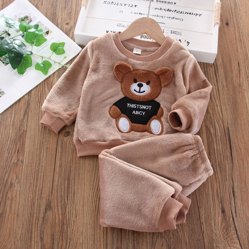 New Winter Baby Girls Boys Homewear Sets Autumn Fashion Flannel Fleece Clothes Kids Cartoon Bear Sleepwear Children Pajamas