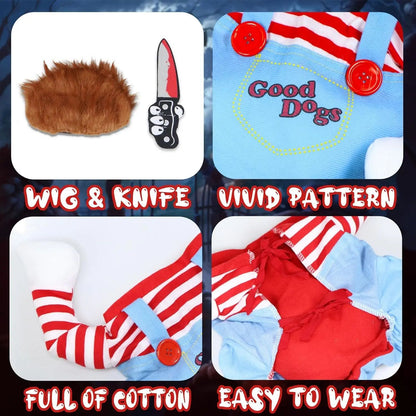 Dog Halloween Costume Pet Deadly Doll Chucky Dogs Costume with Wig, Dog Costumes for Medium Dogs Funny Party Cosplay Halloween