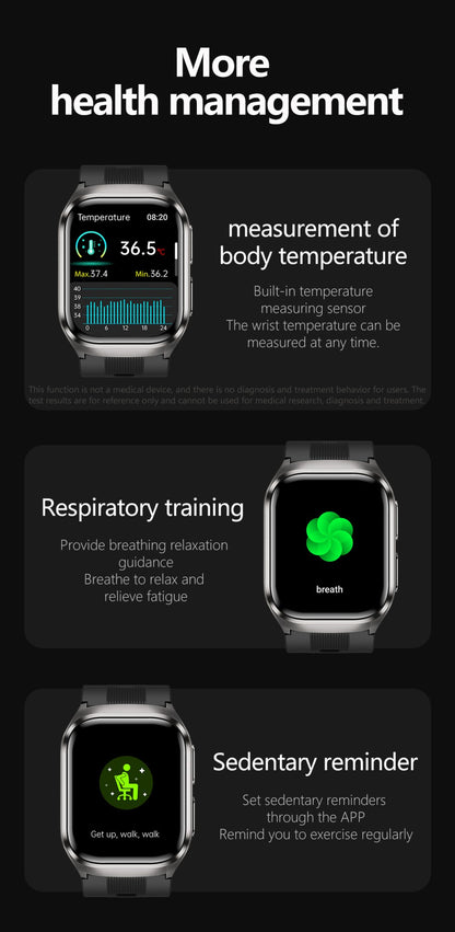 2025 Novo Smartwatch de Enfermagem de Grau Médico Air Bag para Homens, Gordura Sanguínea, ECG+PPG, Pressão Arterial, Transmissão, NFC, Chamada BT HD, Smartwatch de Saúde para Mulheres