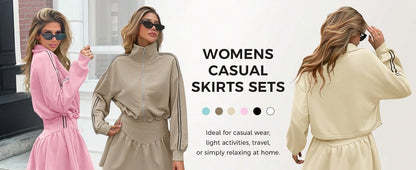 Y2K Co-Ords 2 Piece Sets Woman Quarter Zip Crop Top And Tennis Skort Outfit Casual Workout Lounge Wear Clothes Women Skirts Sets