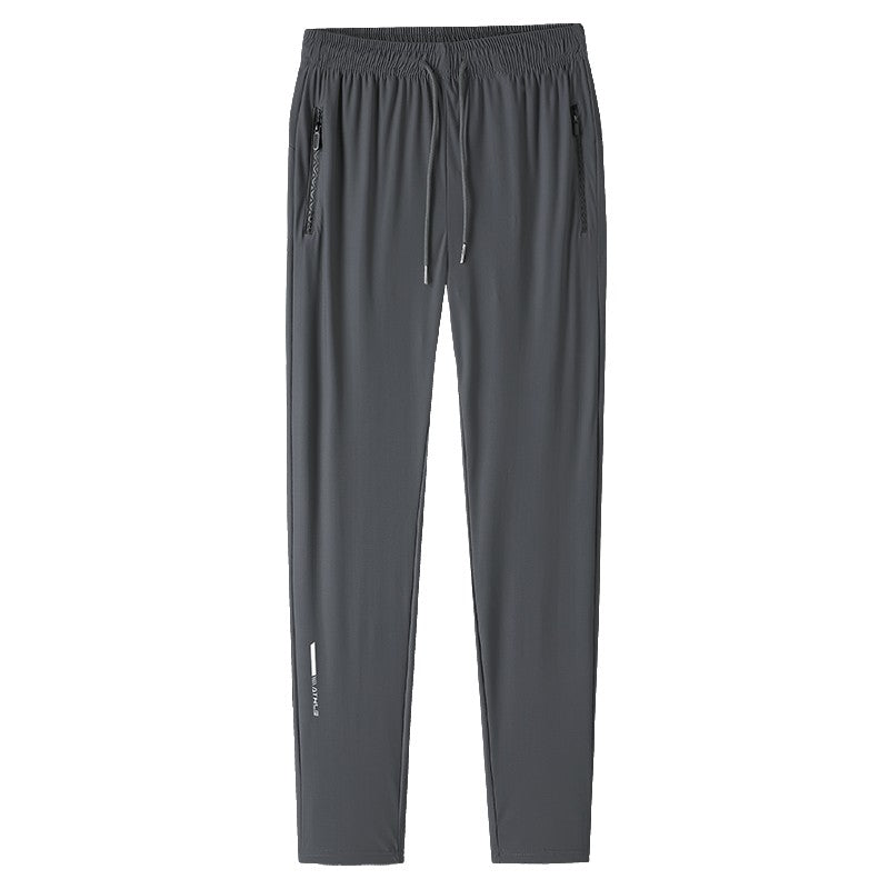 Calça jogging masculina com cordão na cintura, fresca, de secagem rápida e respirável, calça esportiva da moda de alta elasticidade, adequada para fitness