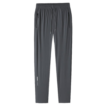 Calça jogging masculina com cordão na cintura, fresca, de secagem rápida e respirável, calça esportiva da moda de alta elasticidade, adequada para fitness