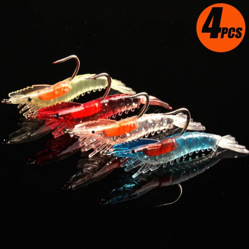 4 unidades Iscas de Camarão Artificiais Realistas Macias com Anzóis Afiados para Pesca em Água Doce e Salgada