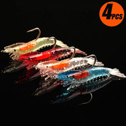 4 unidades Iscas de Camarão Artificiais Realistas Macias com Anzóis Afiados para Pesca em Água Doce e Salgada