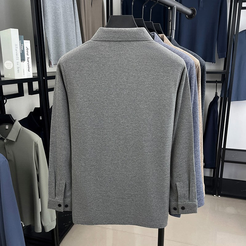 High end brand men's long sleeve V-neck polo shirt autumn fashion new striped embroidery design boutique golf top casual T-shirt