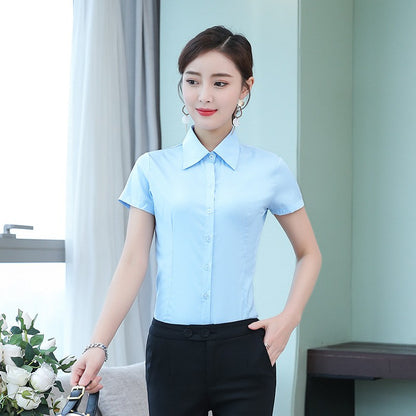 Korean Fashion White Shirt Women Autumn Short Sleeve Blouse Slim Office Lady Tops Women's Shirt S-5XL Student Shirt Women's Wear
