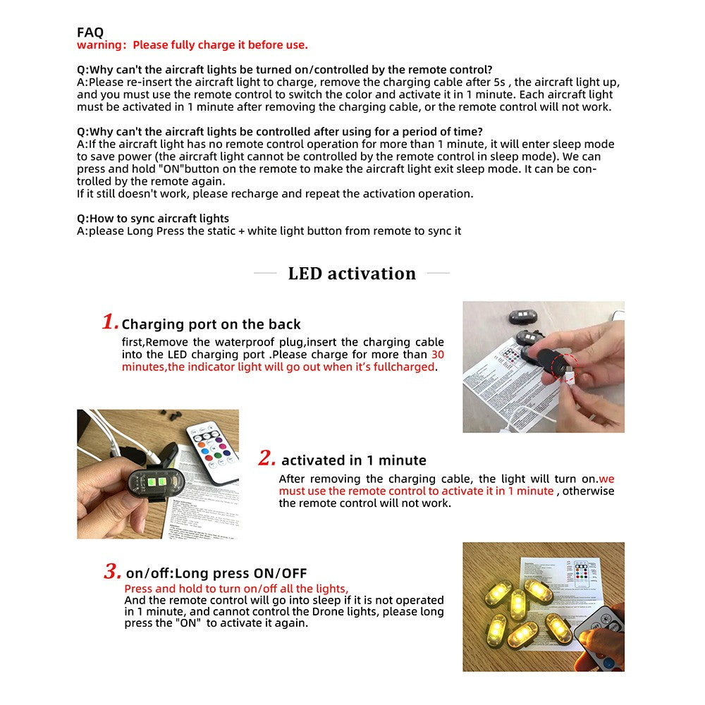 4 luzes estroboscópicas de LED coloridas sem fio com controle remoto, luzes de LED com carregamento USB, 8 cores, luzes de advertência anticolisão