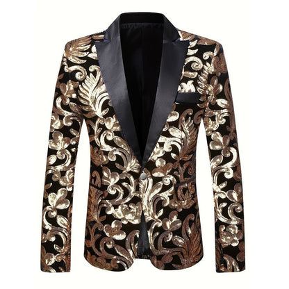 Shiny Sequin Embellished Single Button Stage Performance Outerwear in Blue Gold Green Purple Options for Men's Red Suit Jacket