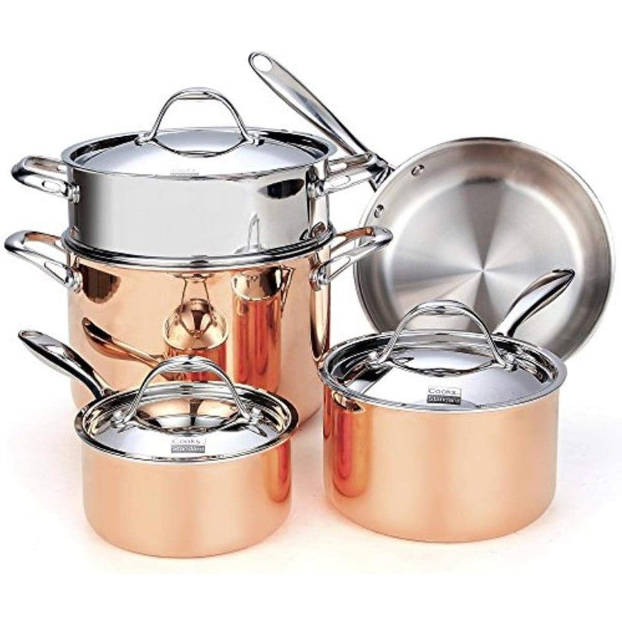 Conjunto de Panelas de Aço Inoxidável Conjunto de Panelas e Frigideiras de Cobre e Aço Inoxidável Revestido em Múltiplas Camadas 8 Peças