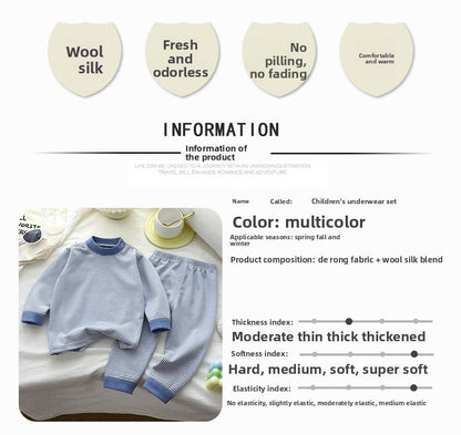 Retro Kids Thermal Underwear Set Wool Silk Dralon Winter Warm Pajamas Boys Girls Homewear Outfit