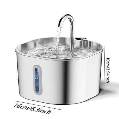 Bebedouro Automático para Gatos ZYFeeder 2.2L, Quadrado, Aço Inoxidável, para Animais de Estimação, com Janela? Não inclui plugue 5V 1A?