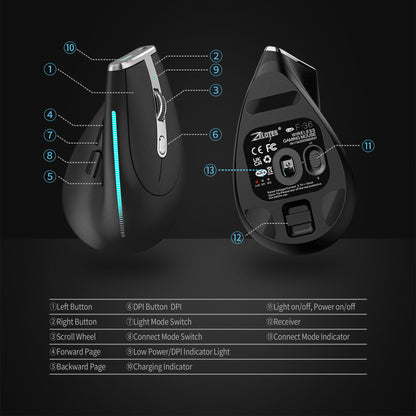 Lefon F26C Vertical Mouse Wireless Bluetooth Ergonomic Mouse with OLED Screen Optical Rechargeable Gaming Mice for PC Laptop