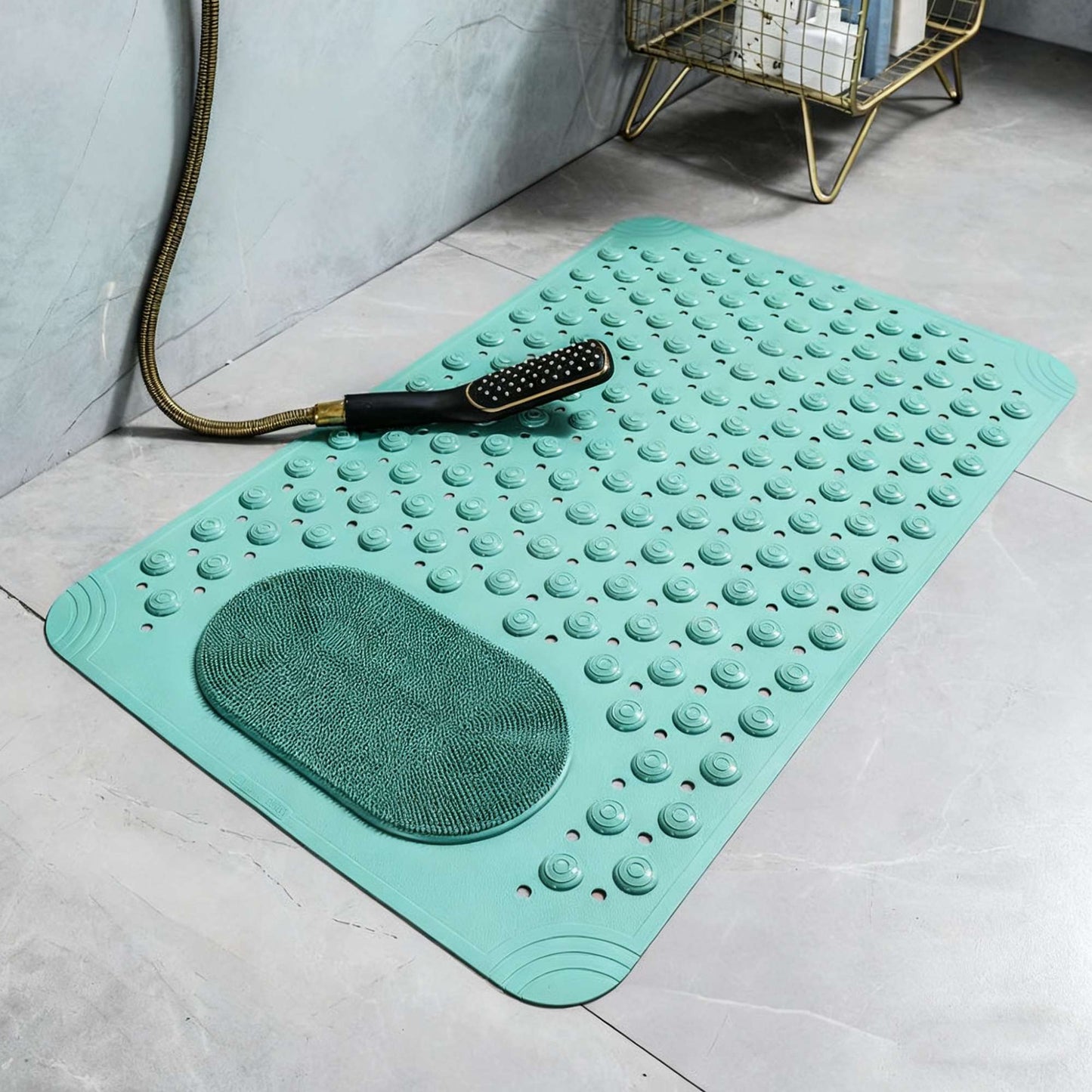 Non-Slip Bath Mat with Massage Feature Oblong Shower Floor Rug Non-Textile Water Absorbent Bathroom Mat with Suction Cups
