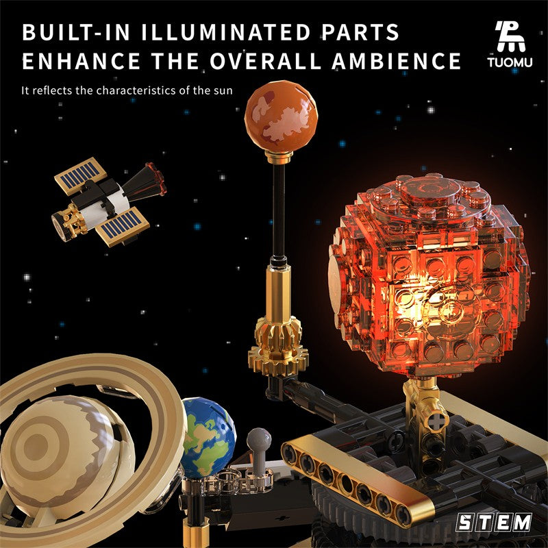 Modelo de sistema solar elétrico Blocos de montar Exploração espacial Equipamento de aprendizado Brinquedo montável rotativo presente para criança estudante