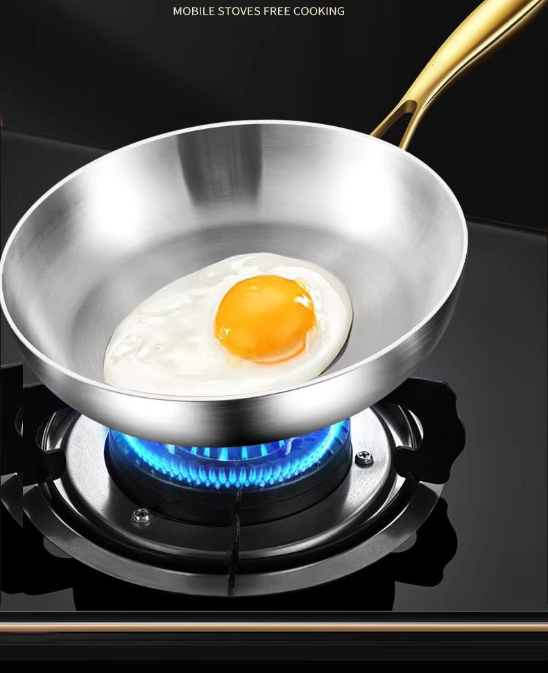 KEMORELA 316 Stainless Steel Frying Pan With Golden Handle Wok Pan Nonstick Cooking Fried Steak Gas Stove Pot Universal Pan