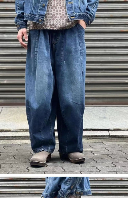 Japanese Retro High-quality Washed Loose Wide Leg Balloon Denim Pants for Men 25ss New Arrival