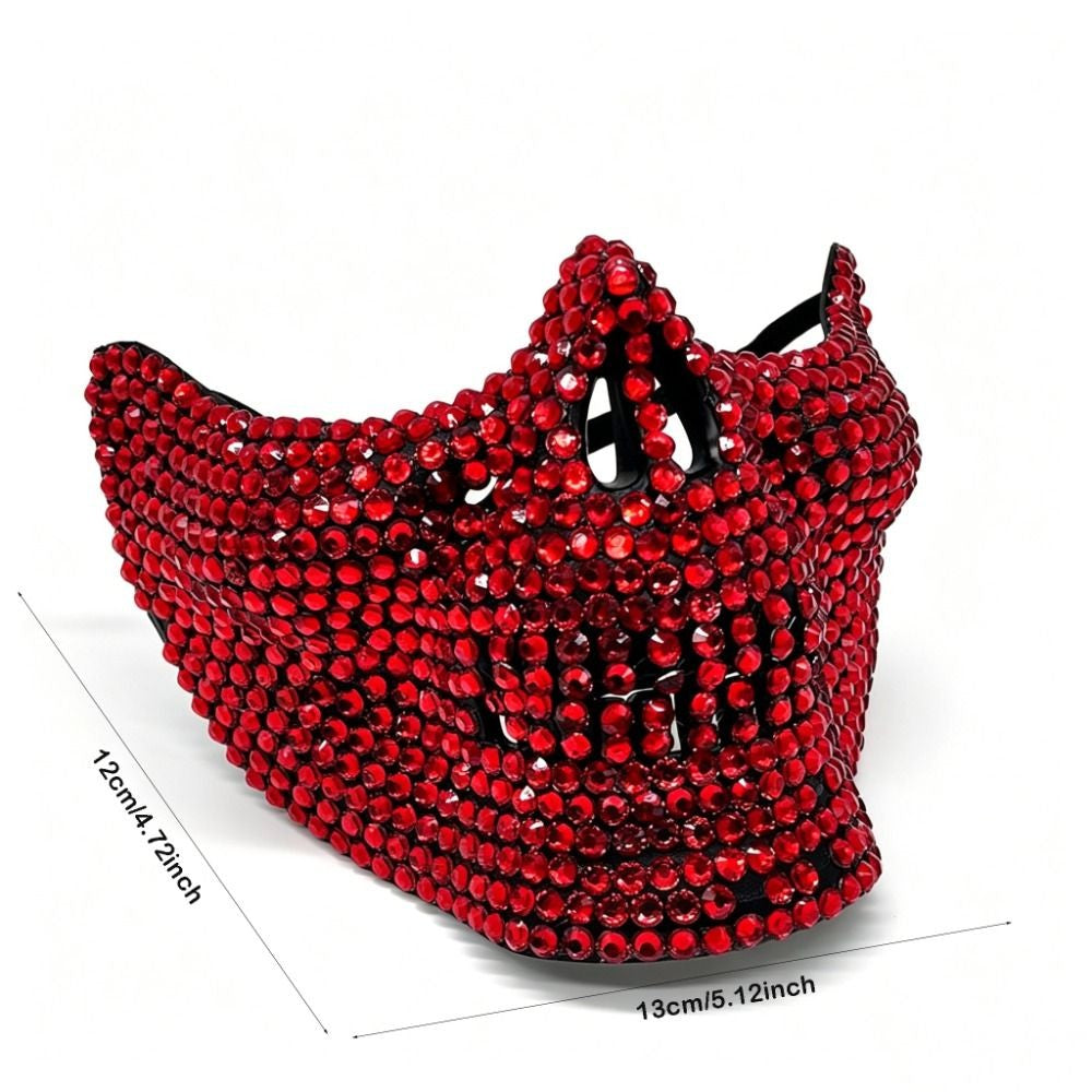 Gothic Handcrafted Half-Face Masquerade Mask Sparkling Punk Rock Style Rhinestone Mask Horror Style Full Diamond Mask Unisex