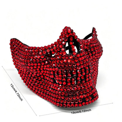 Gothic Handcrafted Half-Face Masquerade Mask Sparkling Punk Rock Style Rhinestone Mask Horror Style Full Diamond Mask Unisex
