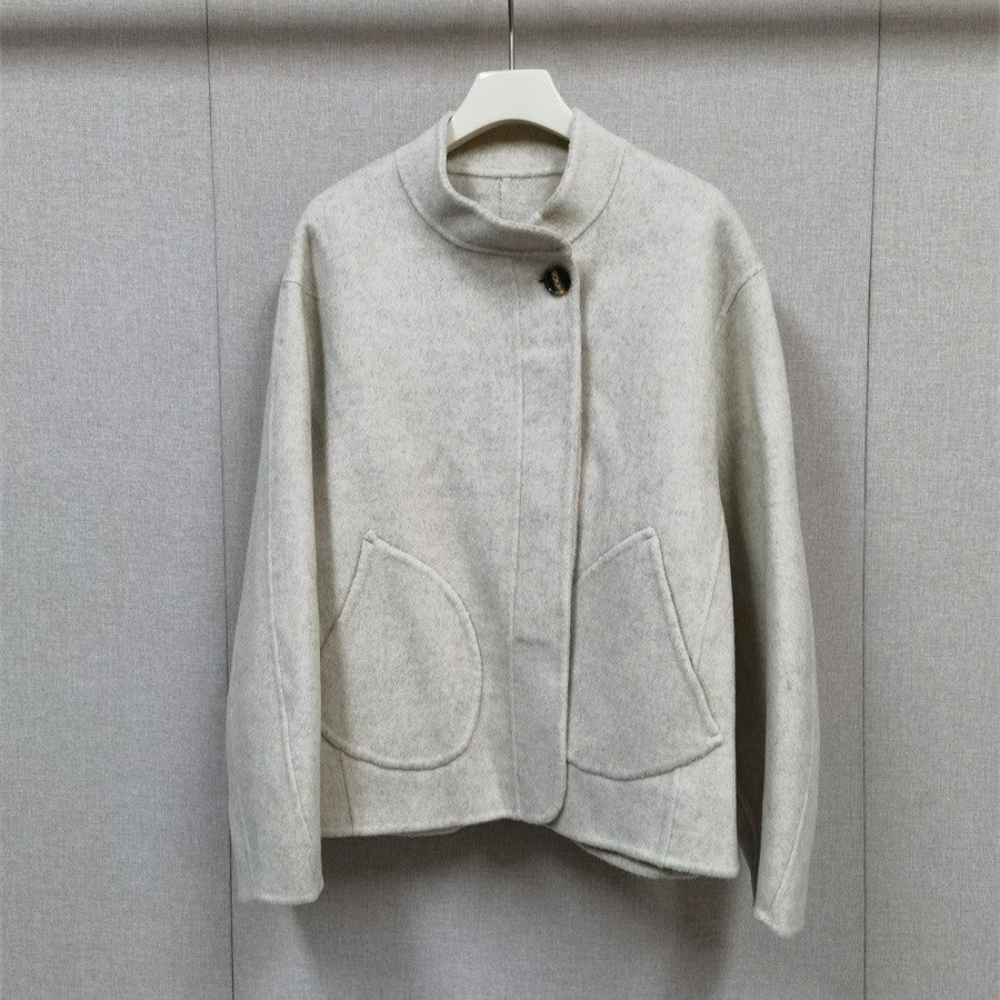 2025 Autumn Winter Fashion Women 3 Colors Single Breasted Stand Collar Coat Lady Double Sided Woolen Jacket