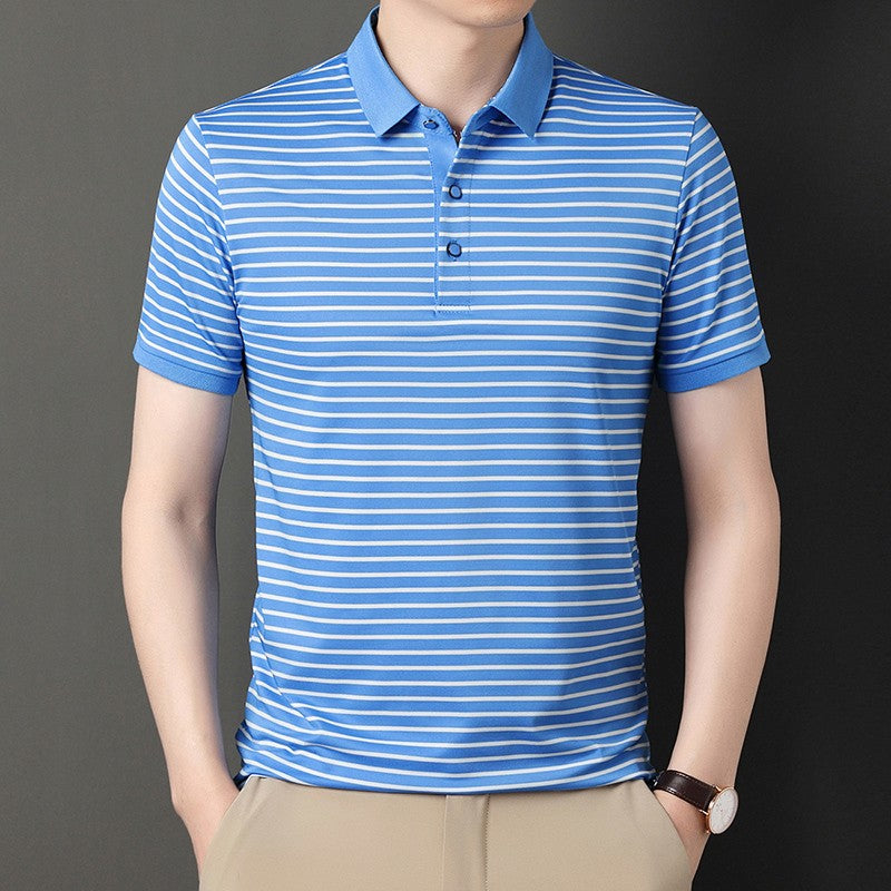 2024 Men's New Striped Cotton Business Casual Short Sleeved POLO Shirt Fashion Short Sleeved Comfortable and Breathable Top