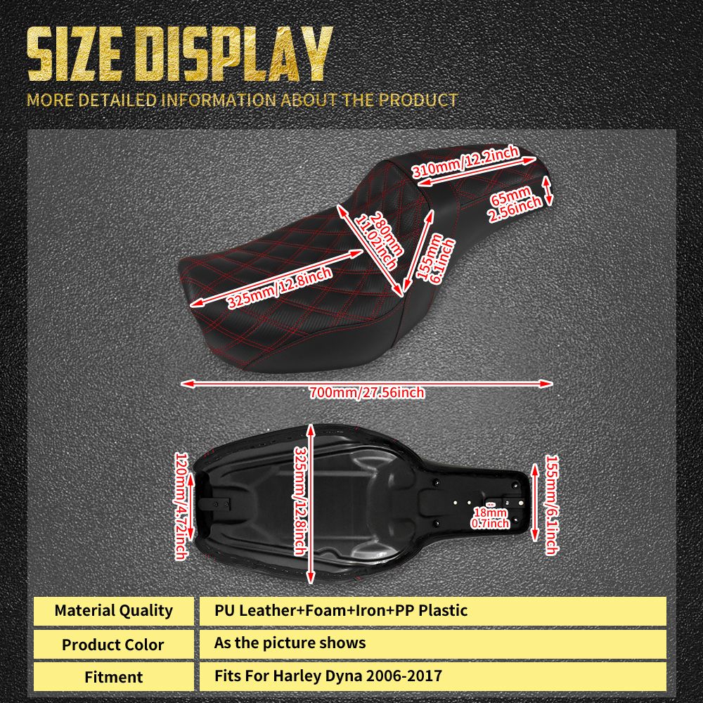 Assento Duplo de Couro para Piloto e Passageiro Dianteiro Traseiro de Motocicleta para Harley Dyna 2006-2017 Fat Bob Low Rider FLD