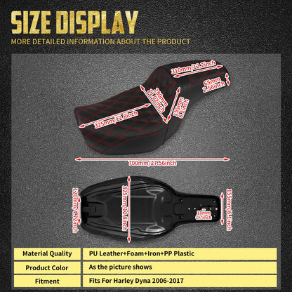 Assento Duplo de Couro para Piloto e Passageiro Dianteiro Traseiro de Motocicleta para Harley Dyna 2006-2017 Fat Bob Low Rider FLD