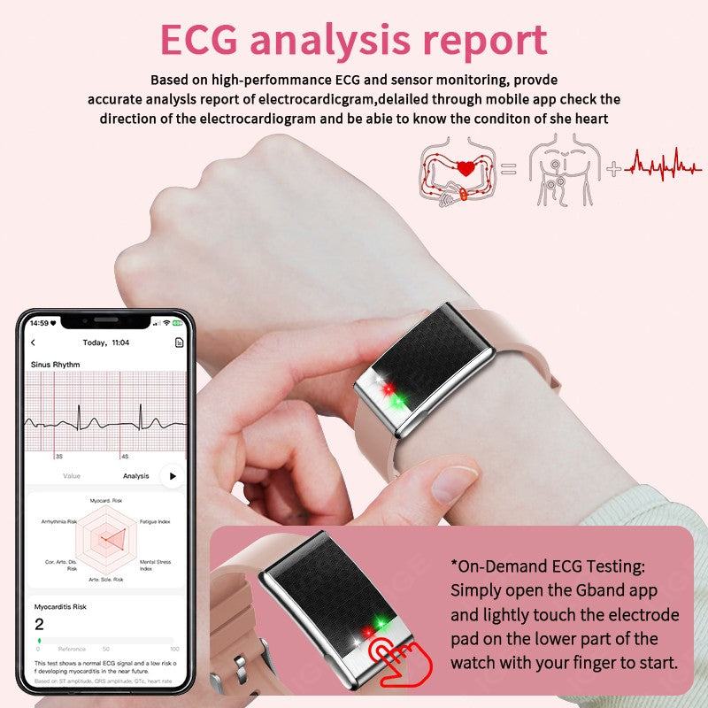 LIGE ECG+PPG Pulseira Inteligente Feminina Lipídios Sanguíneos Ácido Úrico Oxigênio no Sangue VFC Ciclo Menstrual Monitor Cardíaco Esportivo Relógio de Saúde Masculino