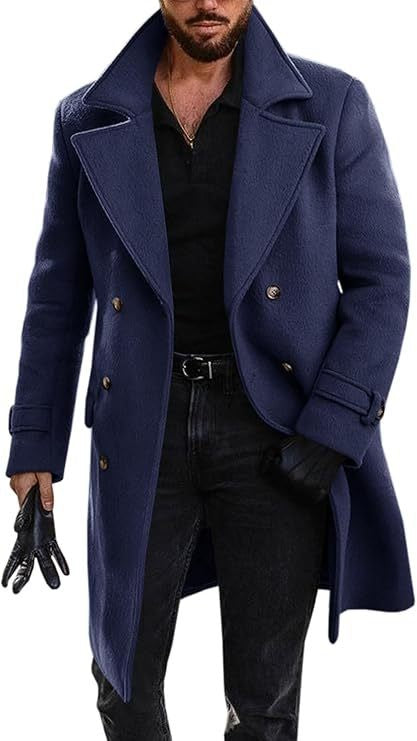 Sobretudo Masculino de Inverno Engrossado Manga Longa Casual de Negócios Quebra-vento Masculino Gola Virada Abotoamento Duplo Jaqueta Masculina Confortável