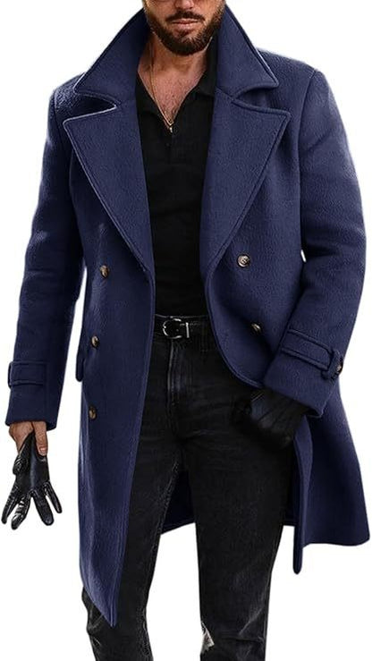 Sobretudo Masculino de Inverno Engrossado Manga Longa Casual de Negócios Quebra-vento Masculino Gola Virada Abotoamento Duplo Jaqueta Masculina Confortável