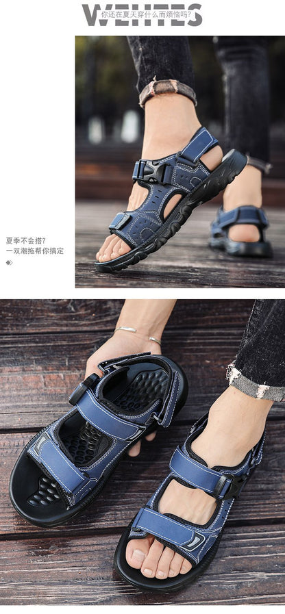 Summer Men Sandals PU Leather Lightweight Open Toe Flat Mens Casual Shoes Outdoor Walking Sandals for Men Beach Shoes Size 39-46