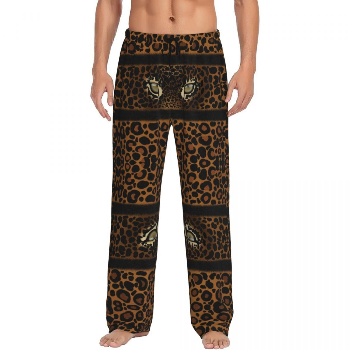 Custom Leopard Print Pajama Pants Men's Animal Skin Sleepwear Lounge Sleep Bottoms Stretch with Pockets