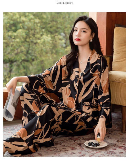 Premium Women's Ice Silk Pajama Set Lightweight Long Sleeve Loungewear Fashionable Silk Design Luxurious Comfort for Homewear
