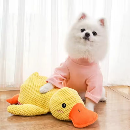 Brinquedo de cachorro pato de pelúcia resistente à mastigação com som de grasnido para alívio do ranger dos dentes, companheiro macio para cães pequenos e grandes