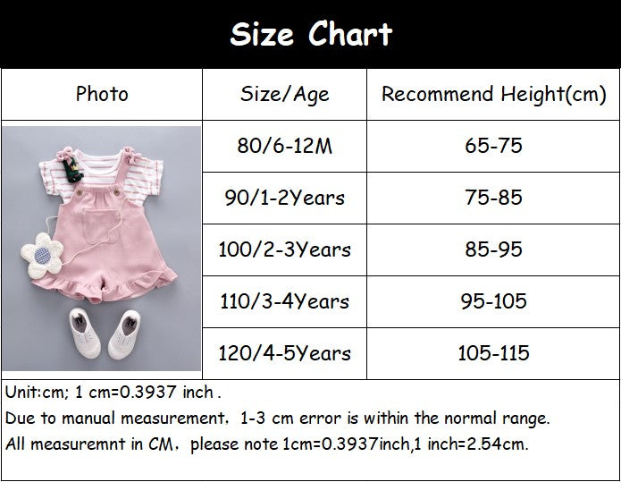 2pcs Cute Toddler Baby Girl T-shirt+Suspender Shorts Outing Clothes New Fashion Bay Sets Suits (No Shoes No Bag)