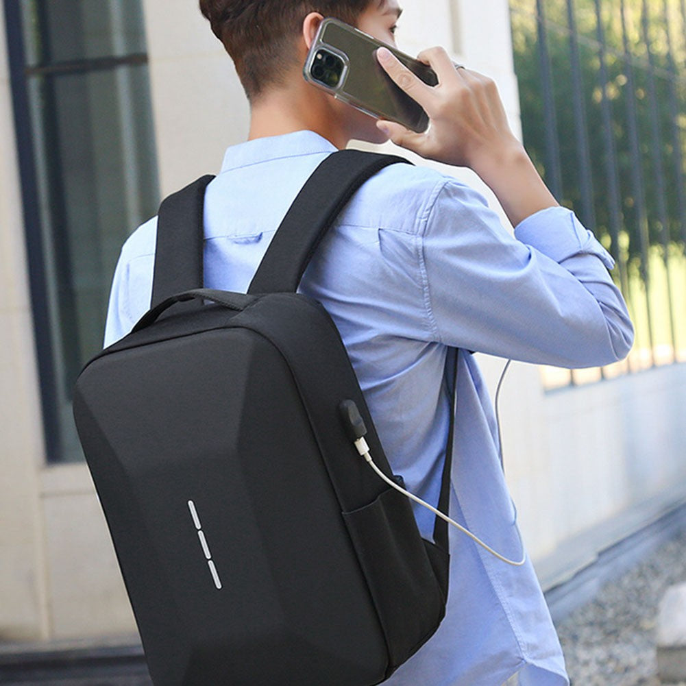 Mochila Masculina Casual Portátil Grande Capacidade com Zíper, Senha Segura, Impermeável, Porta USB para Carregamento e Compartimento para Laptop