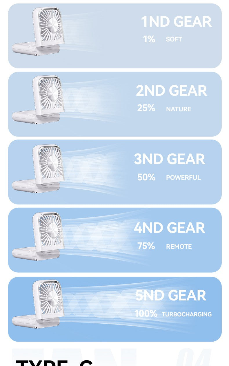 Folding Mini Cooling Air Fan Mobile Phone Holder Power Bank 3000mAh USB Rechargeable Cooling Handheld Desktop Fan with Lanyard