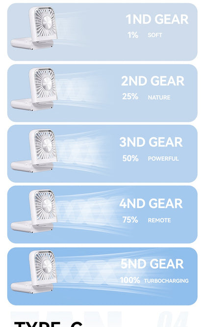 Folding Mini Cooling Air Fan Mobile Phone Holder Power Bank 3000mAh USB Rechargeable Cooling Handheld Desktop Fan with Lanyard