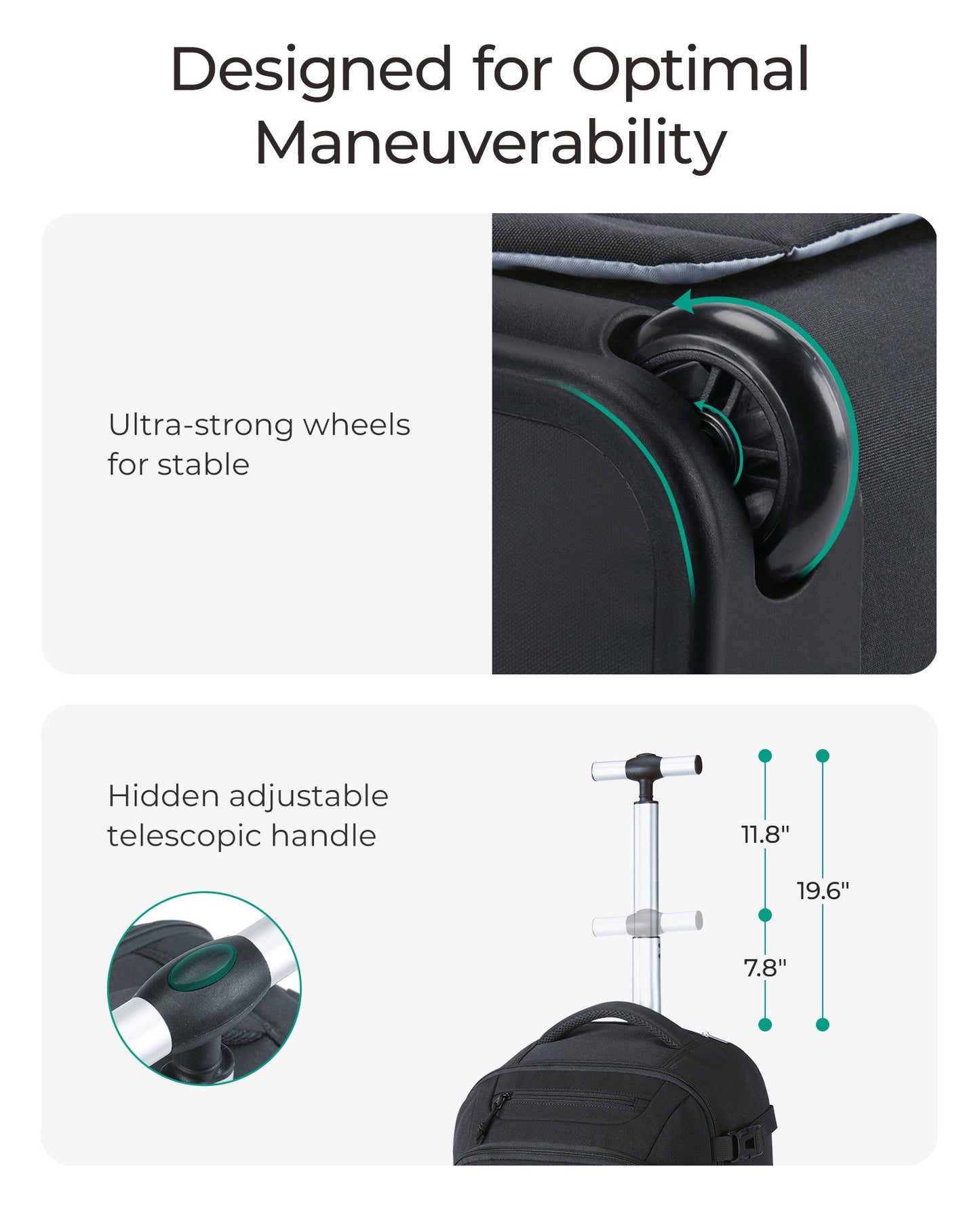 BAGSMART 17" Wheeled Laptop Backpack 40L Carry-On Water-Resistant Rolling Trolley Bag for Travel Work College Men Women