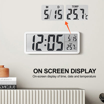 Digital Wall Clock Electronic Wall Mounted LCD Disply Clocks Multifunctional Temperature and Time Week Display Battery Powered