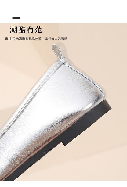 Elegant Girls Shoes Metal Colored Princess Casual Flats Soft Mary Jane Shoe Children Gold Silver Classic Ballet Flats Shoe 26-37