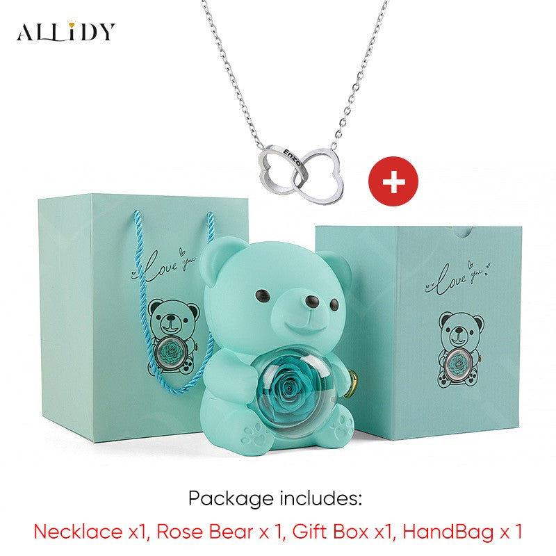 2025 Hot Eternal Rose Teddy Bear Gift Box with Custom Necklace Jewelry Set Valentine's Birthday Holiday Gift Back School Gift