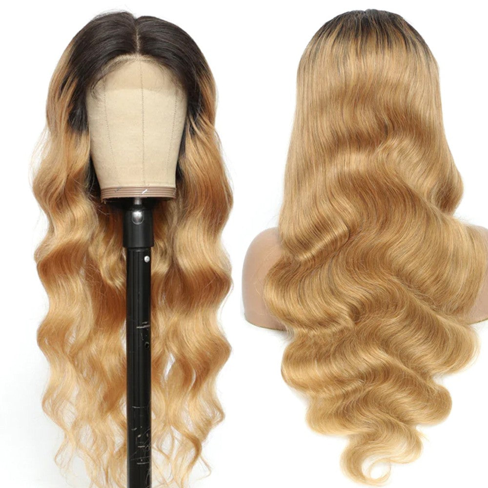 Peruca Front Lace Mel Loira Pré-arrancada 1B 27 Cabelo Humano Ombre Body Wave Peruca Front Lace Cabelo Humano 180% Bodywave Cru 30 Polegadas