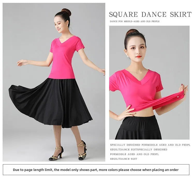 Plus Size Elegant Plus Size Women's Long Dress For Dancing And Commuting Stylish Square Dance Skirt With Wide Hemline For Soc...