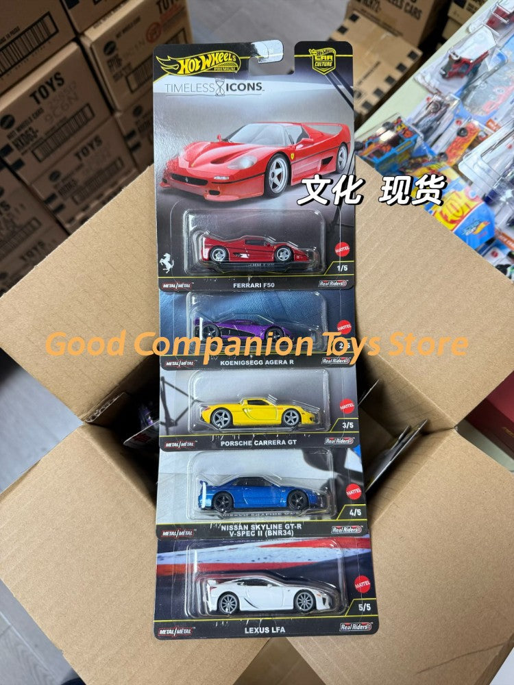 100% Original Hot Wheels Timeless Icons Mix 5 1:64 Ferrari F50 Porsche Carrera Gt Chassis Conversion Collectible Car Toys