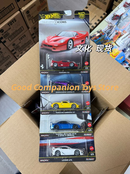 100% Original Hot Wheels Timeless Icons Mix 5 1:64 Ferrari F50 Porsche Carrera Gt Chassis Conversion Collectible Car Toys