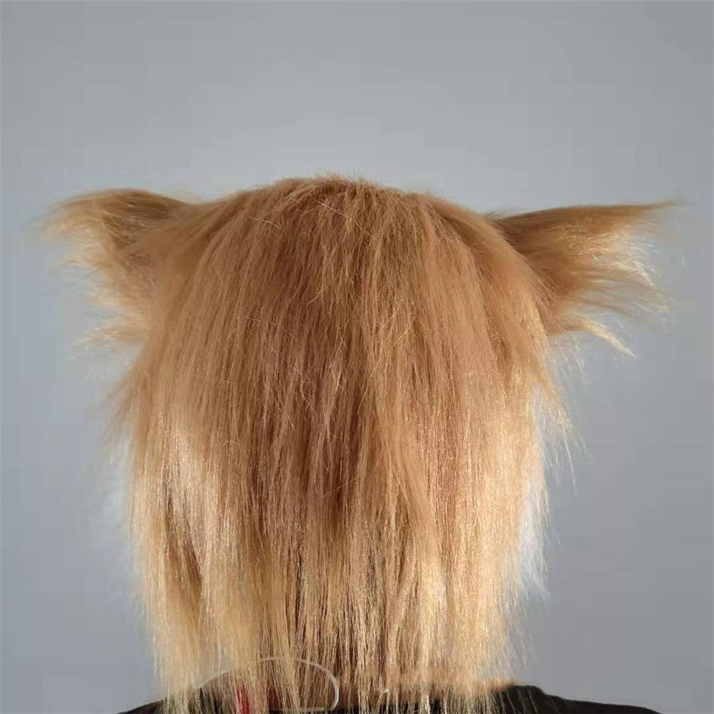 Latex with Fur Black Cat Cosplay Mask Scary Helmet Animal Funny Costume Hood Hair Mask Headwear Adult Halloween Party Props