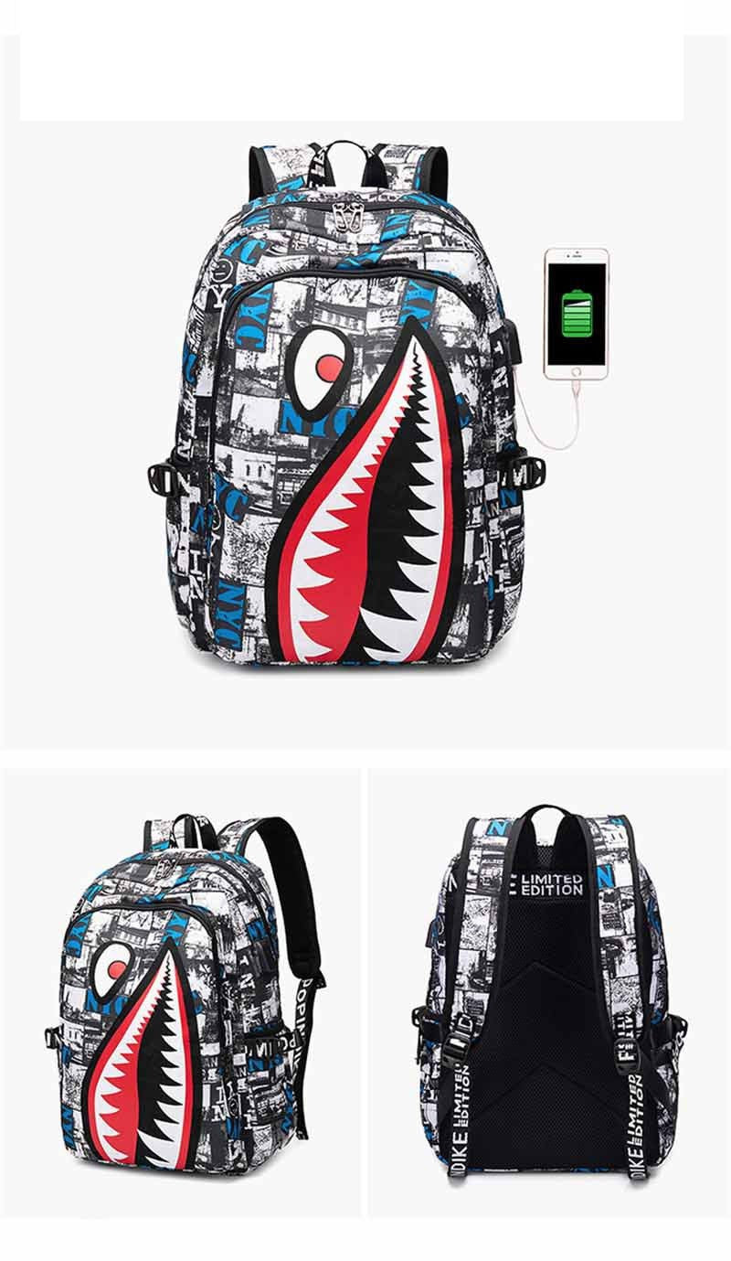 Mochila Escolar Infantil Mochila de Viagem Desenho Tubarão Mochila de Aluno do Ensino Fundamental Mochila Infantil